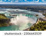 Panoramic aerial view of Canadian side view of Niagara Falls, Horseshoe Falls in a sunny day  in Niagara Falls, Ontario, Canada