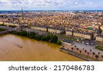 Panoramic aerial view of center of Bordeaux city, France