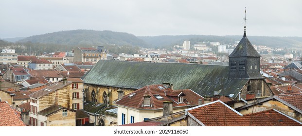 Panoramic Aerial View (cityscape) Of Bar-le-Duc, France. Atmospheric Urban Scene.  