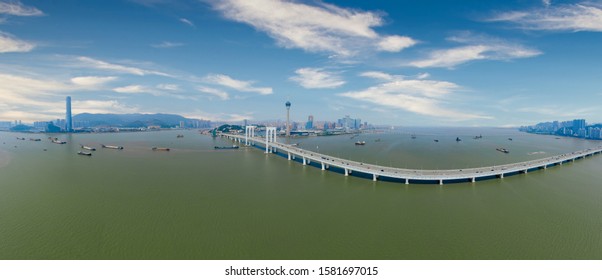 Panoramic Aerial View Of The Great Bay Area Of Macao, Zhuhai, China