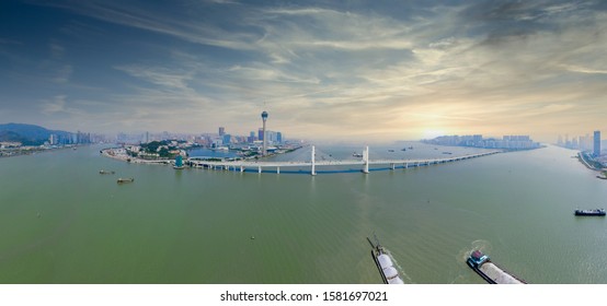 Panoramic Aerial View Of The Great Bay Area Of Macao, Zhuhai, China