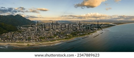 Panoramic aerial view of Izumo City in Shimane on Sea of Japan coast