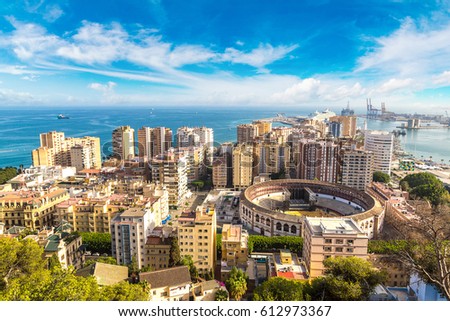 Similar – Image, Stock Photo Malaga, Spain. Panorama Cityscape Elevated View Of Malaga In Sunny Summer Evening. Altered Sunset Sky