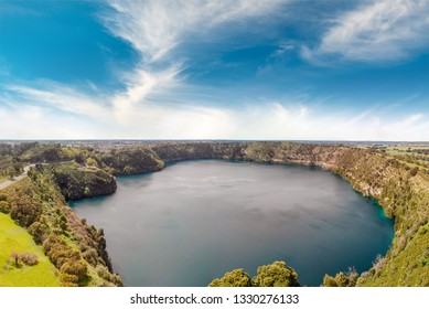 Panoramic aerial view of Mount Gambier Blue Lake, South Australia.
