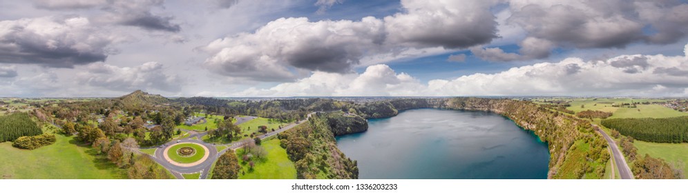 Panoramic Aerial View Of Mount Gambier Blue Lake, South Australia.