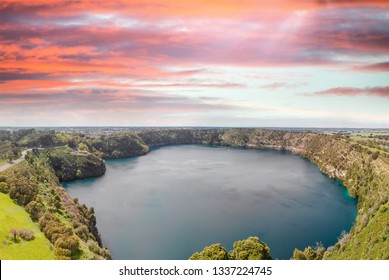 Panoramic Aerial View Of Mount Gambier Blue Lake, South Australia.