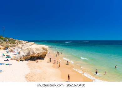 Panoramic aerial view of Praia Da Gale, Gale beach, near Albufeira and Armacao De Pera, Algarve, Portugal