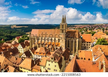 Panoramic aerial view of Rothenburg and church St. James in a beautiful summer day, Germany