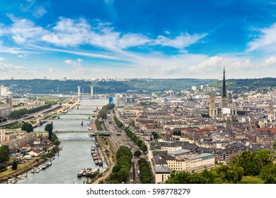 Panoramic Aerial View Of Rouen In A Beautiful Summer Day, France