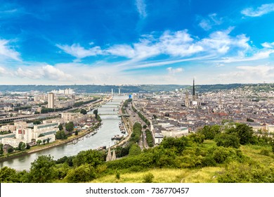 Panoramic Aerial View Of Rouen In A Beautiful Summer Day, France