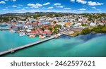 Panoramic aerial view of St. Johns, capital city of Antigua and Barbuda island, Caribbean Sea, with Redcliffe and Heritage Quay