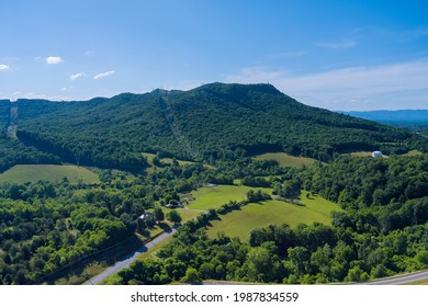 Panoramic Aerial View Of Summer Green Trees Forest In Campobello Town, South Carolina USA