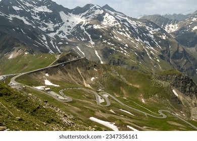 Panoramic alpine road in the Austrian Alps overlooking the mountain ranges, Grossglockner