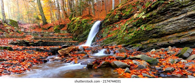 panoramic autumn landscape in the mountains, vertical autumn scenery, Ukraine, Europe, Carpathian mountains - Powered by Shutterstock