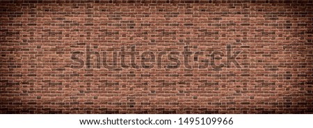 Panoramic background of wide old red and brown brick wall texture. Home or office design backdrop. Vintage brickwall
