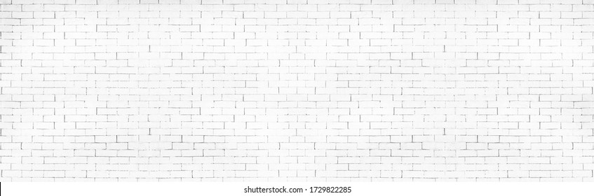 Panoramic Background Of Wide White Brick Wall Texture. Suitable For Home Decoration Or Office Design Backdrop.