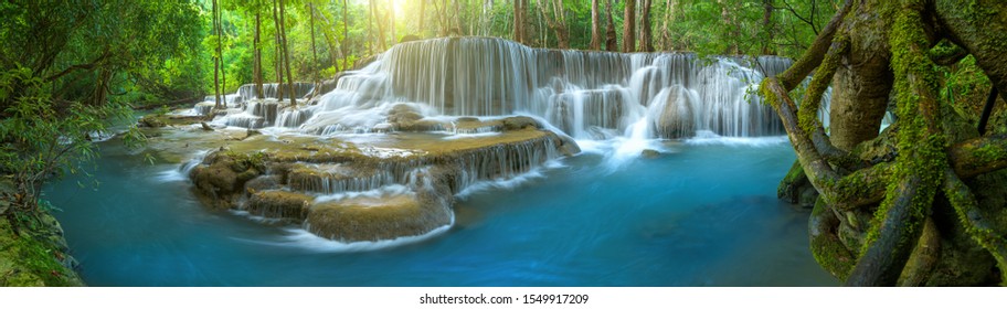 Panoramic beautiful deep forest waterfall in Thailand - Shutterstock ID 1549917209