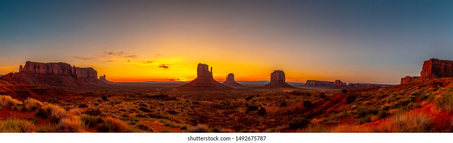 Panoramic at the beautiful sunrise in Monument National Park, Utah. United Stated - Powered by Shutterstock