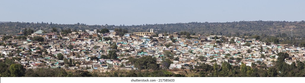 Panoramic bird eye view of ancient walled city of Jugol. Harar. Ethiopia.