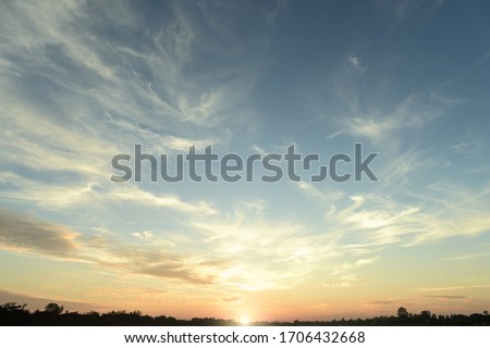 Panoramic of breathtaking sunset, beautifull sky clouds background