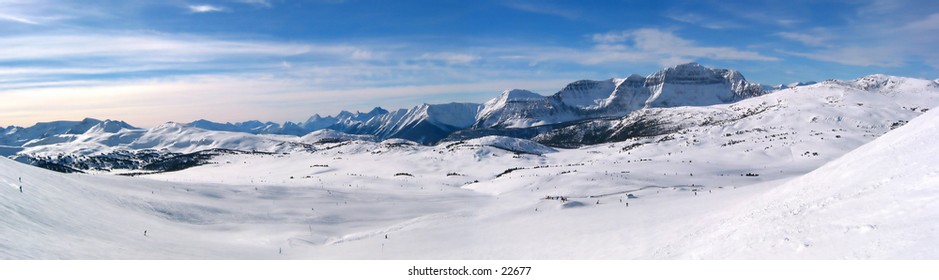 A panoramic of the Canadian Rockies at Sunshine Village.