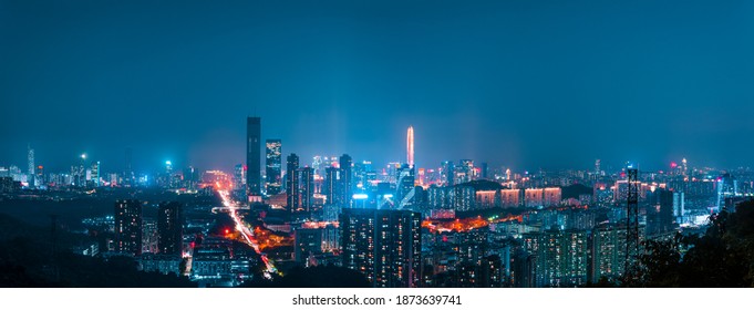 Panoramic City Night Lighting In Shenzhen, China