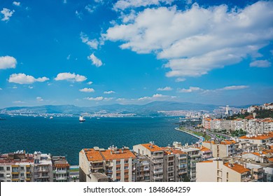 Panoramic City View Of Izmir (Smyrna), Turkey. Aegean Sea.