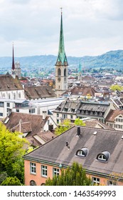 Panoramic City View Of Zurich Old Downtown From Campus Of ETH, With Churches Of The Old Town, Switzerland