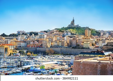 Panoramic cityscape of Marseille, view on the Notre Dame de la Garde, Marseille, Provence, France