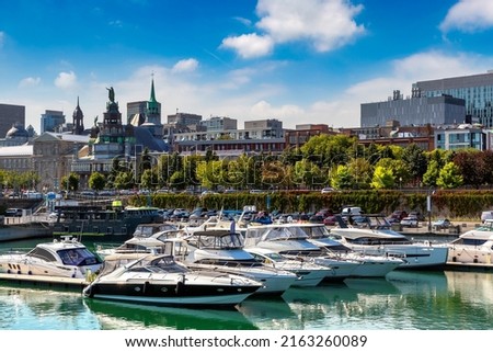 Panoramic cityscape of Montreal and Old Port in a sunny day, Quebec, Canada