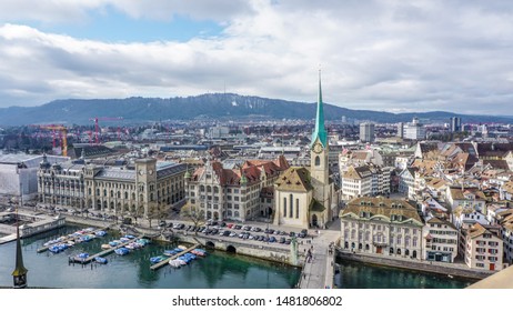 Panoramic Cityscape Of Zurich, Switzerland From Grossmünster