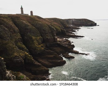 Panoramic Coastline Shore Cliff View At Cap Frehel Lighthouse Peninsula Atlantic Ocean Sea Cotes DArmor In Brittany France