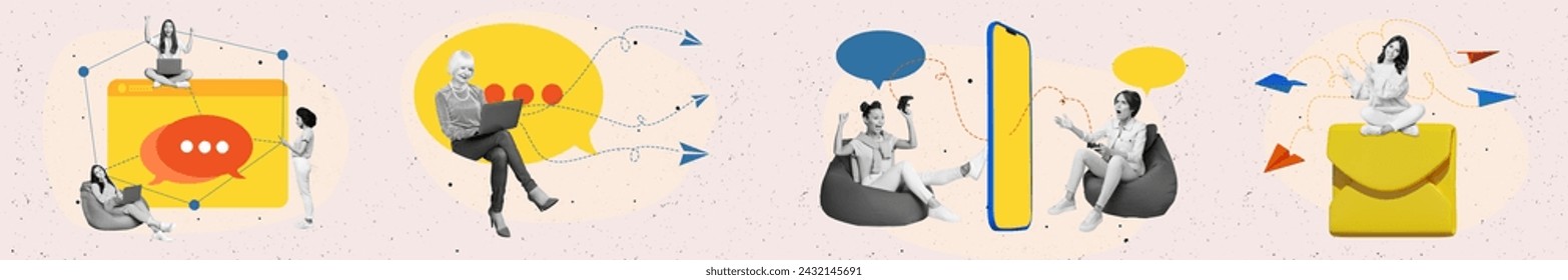 Panoramic creative image communication concept wireless online messaging recieve sms textbox dialog app interface paper airplane