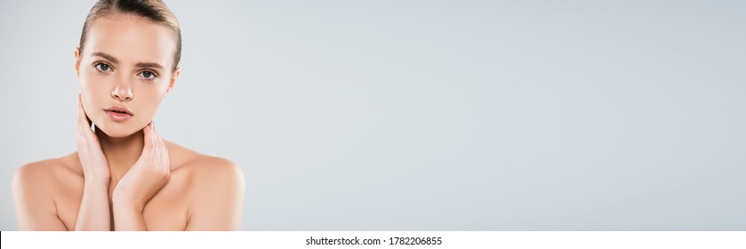 Panoramic Crop Attractive Naked Woman Looking Stock Photo