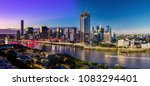 Panoramic day and night areal image of Brisbane CBD and South Bank, Queensland, Australia