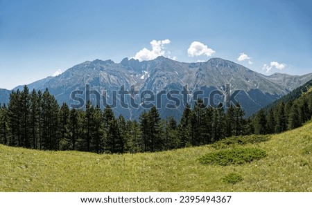 Panoramic distant view of Mount Olympus, the highest mountain of Greece and  home of the ancient Greek gods