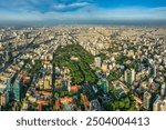 Panoramic of District 1, Ho chi minh city or Saigon city at sunrise in Vietnam. Independent palace