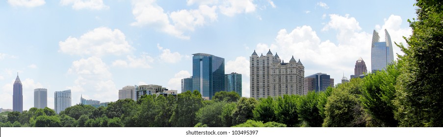 Panoramic Of Downtown Atlanta Georgia From Piedmont Park.