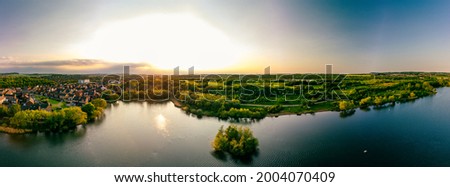 Panoramic drone aerial view of Manvers Lake, Rotherham, South Yorkshire, Wath upon Dearne