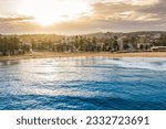 Panoramic drone aerial view over Dee Why beach, Northern Beaches, Sydney NSW Australia