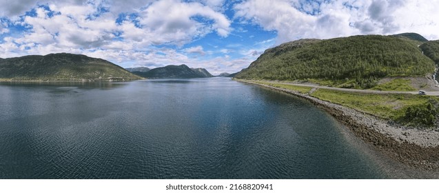 Panoramic Drone Shot Of A Fjord In Norway