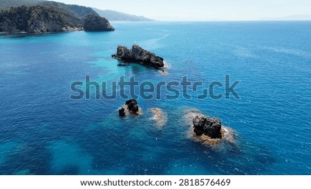 Panoramic Drone View of La Scala Beach and Rocky Coastline in Greece