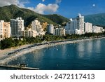 Panoramic of El Rodadero with sky blue. Santa Marta, Magdalena, Colombia. 