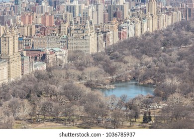 Panoramic elevated view of Central Park and Upper West Side in Winter. Manhattan, New York City, USA
