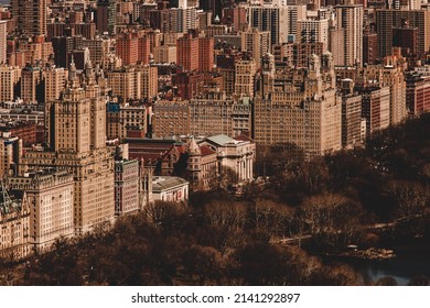 Panoramic elevated view of Central Park, and Upper West Side in Fall. Manhattan, New York City, USA