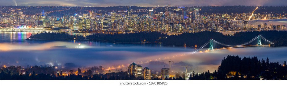 panoramic foggy view, Vancouver, BC, Canada