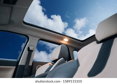 Panoramic glass sun roof in the modern car