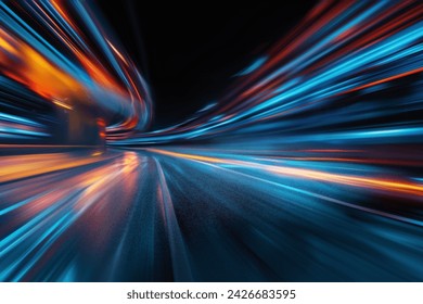  Panoramic high speed technology in big city concept, light abstract background. Speed concept. 