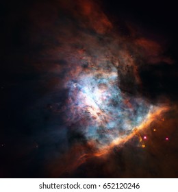 Panoramic Hubble Picture Surveys Star Birth, Proto-Planetary Systems in the Great Orion Nebula. Retouched image. Elements of this image furnished by NASA.