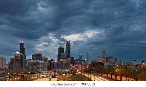 Panoramic Image Of Chicago Downtown.